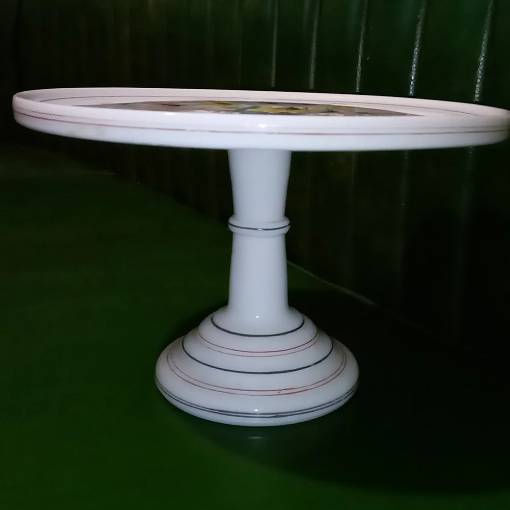 Vintage Hand Painted Milk Glass Pedestal Cake Stand Challinor Taylor Co